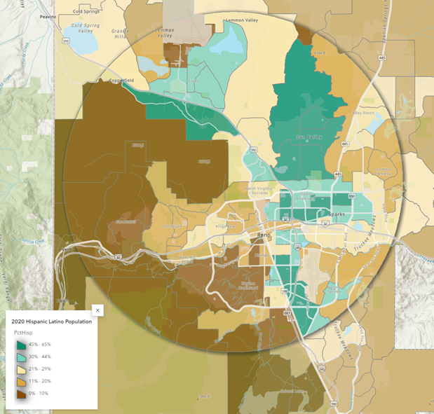 Map showing concentration of Latino population in Washoe County